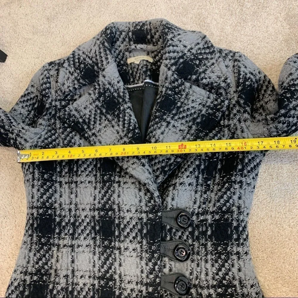 RW & CO Black and gray wool plaid check fall winter coat Sz S